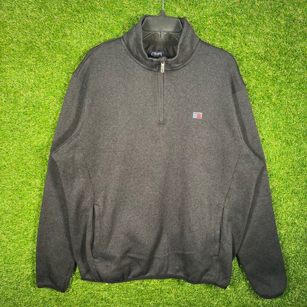 Chaps‎ Mens Quarter Zip Pullover Sweater Charcoal Grey Heather XL Mock Neck